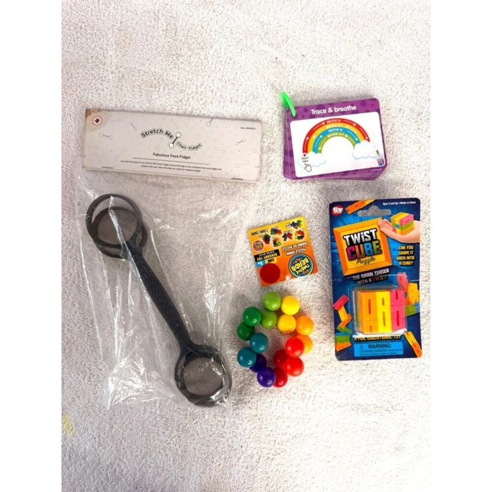Assortment of sensory and fidget tools designed for stress relief, focus, and ta